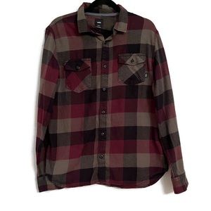 Vans maroon and olive green Guys box flannel button down shirt size medium